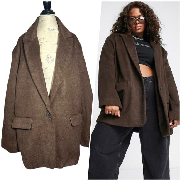 ASOS Design | Women | Smart Brown Oversized Wool Mix Blazer Jacket | Sz 12 Tall - Picture 1 of 13